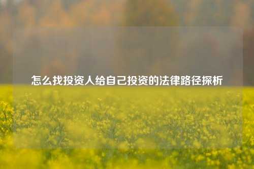 怎么找投资人给自己投资的法律路径探析