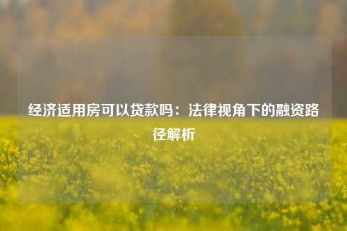 经济适用房可以贷款吗：法律视角下的融资路径解析